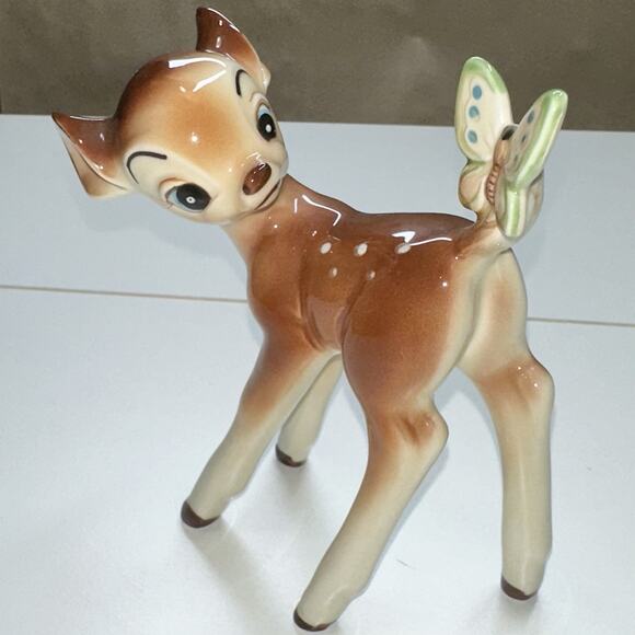 Vintage Walt Disney Productions Porcelain Bambi And Butterfly Figurine Japan - Picture 1 of 5